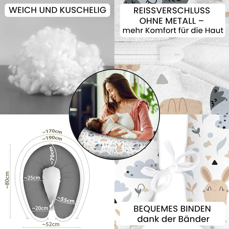 Amilian Stillkissen XXL 170 cm - Schwangerschaftskissen & Seitenschläferkissen mit Bezug, - Lagerungskissen - Nursing Pillow - Pregnancy Pillow, mit Füllung, Schlafkissen für Seitenlage - Körperkissen – Bild 3