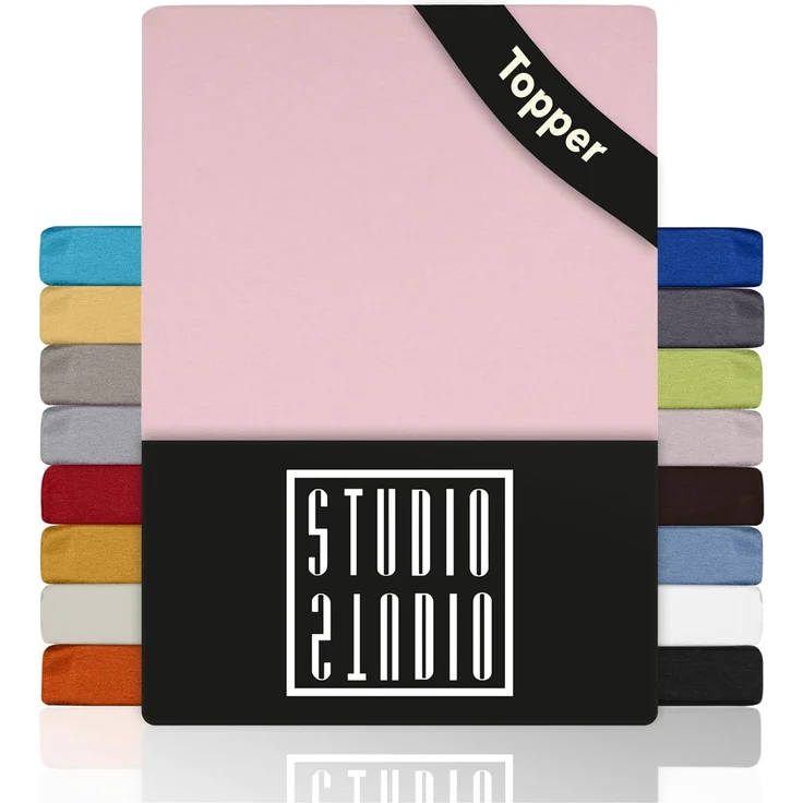 STUDIO Basic Topper Spannbettlaken 180x200 cm, 100% gekämmte Baumwolle, Oeko-TEX 100, Markenqualität, Bettlaken 180x200 Topperbezug Jersey - Puder – Bild 1