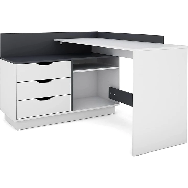 byLIVING Winkelschreibtisch BELFAST / Rechts oder Links montierbar / 3 Schubkästen / matt weiß - anthrazit /Bürotisch / Eckschreibtisch / Schreibtisch / B 129, H 83,5, T 105 cm – Bild 6