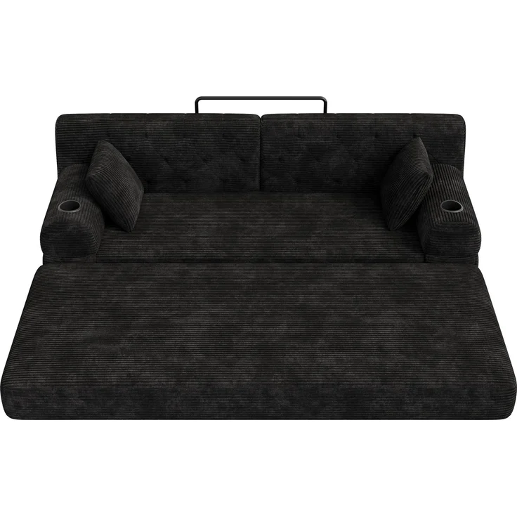 ZUBALIYA Schlafsofa 80x81 cm, mit Stauraum, mit Samtbezug, mit Cordbezug, mit Knopfheftung, mit breiten Armlehnen, Schwarz – Bild 15