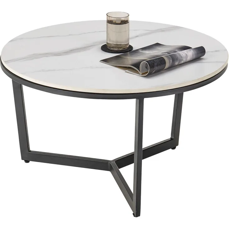 HARPER Couchtisch rund, Weiß - Moderner Wohnzimmertisch mit Keramikplatte und Metallgestell - 70 x 38 x 70 cm (B/H/T)