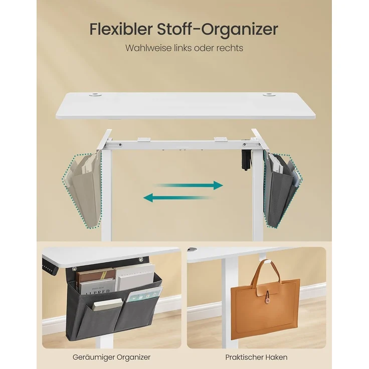 Songmics Höhenverstellbarer Schreibtisch elektrisch, 60x110 x (72-120) cm, Verstellbarer Tisch, Memory-Funktion für 4 Höhen, für Homeoffice, Arbeitszimmer, wolkenweiß LSD131W01 – Bild 5
