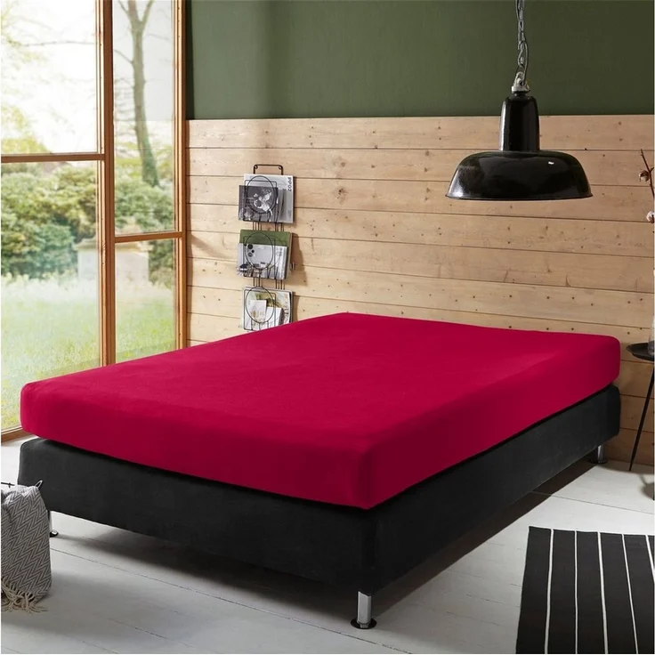 Erwin Müller 'Freising' Spannbettlaken, Gummizug: Rundumgummi, 1 Stück, Elasthan-Jersey-Stretch Uni, Rot, Boxspringbett | 120x200 - 130x220 cm – Bild 3