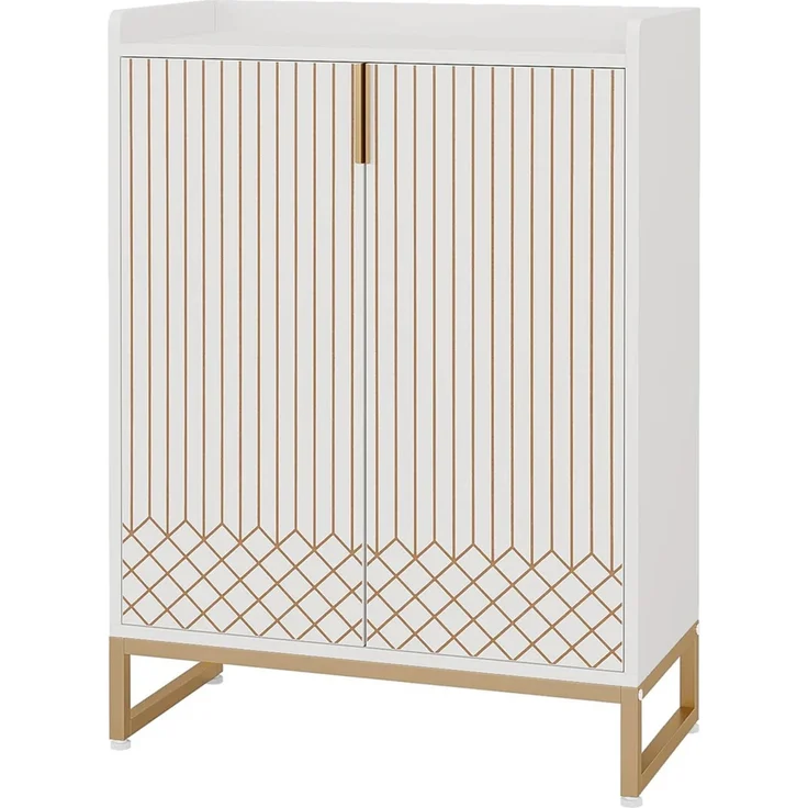 Schickes Design Schränke,5-stöckiger Schuhschrank,Schuhregal-Organizer,Raffinierte Schränke (nur Schränke )--Gold + Weiß--73x35x105cm--YOUDENOVA – Bild 6