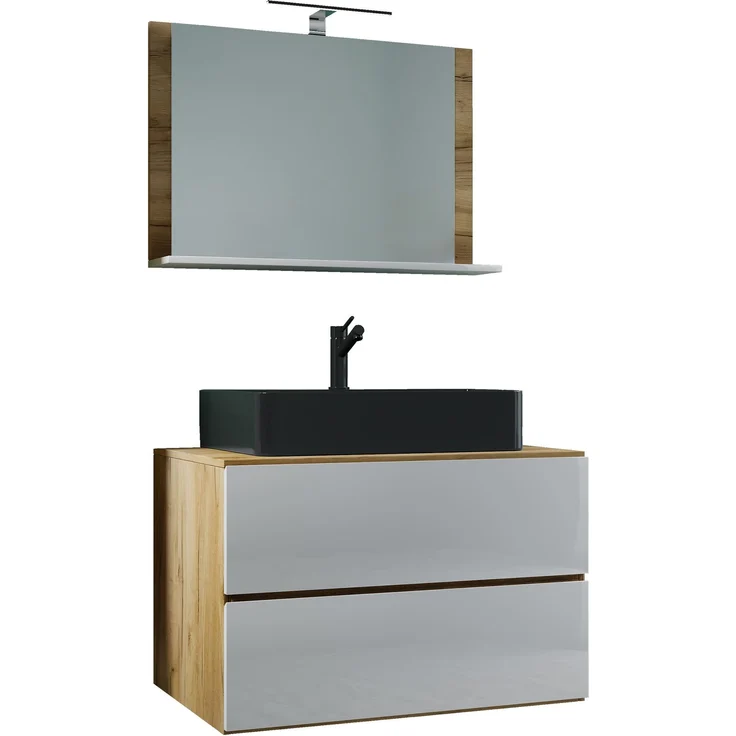 VCM Badmöbel Waschtisch Lendas 919548 Honig-Eiche / Weiß H. 124 x B. 80 x T. 52 cm – Bild 2