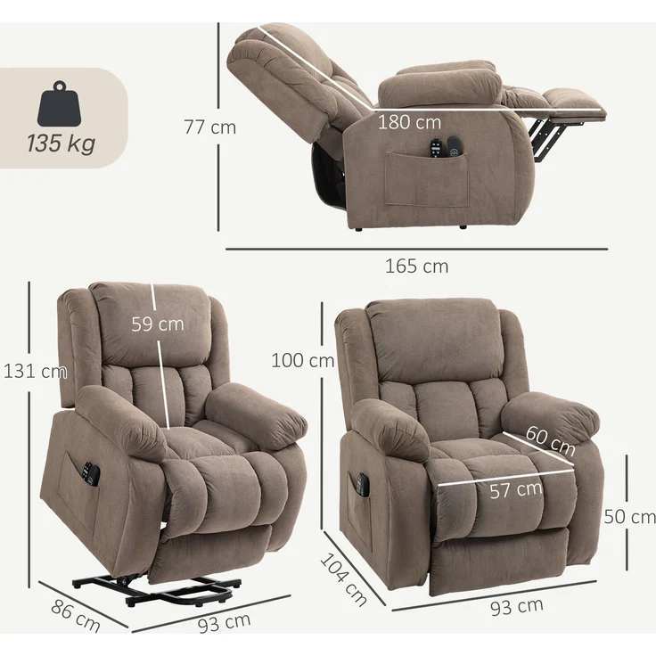 Wohnora-Fernsehsessel mit Aufstehhilfe Elektrisch Relaxsessel Hellbraun,H 1000cm x T 930cm x B 1040cm,Brown – Bild 4
