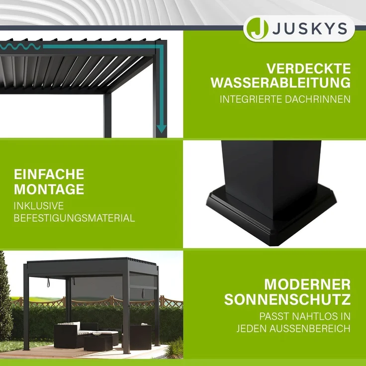 Juskys Lamellendach Tahiti 3x3 m inkl. 2x Seitenwand 3 m in Anthrazit - Terrassenüberdachung stabil & wetterfest - Überdachung für Garten & Terrasse – Bild 3