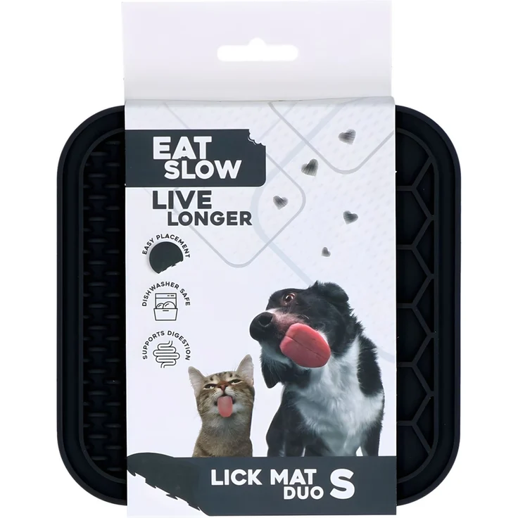 Eat Slow Live Longer Leckmatte mit Noppen und Waben anthrazit, Größe: M – Bild 1