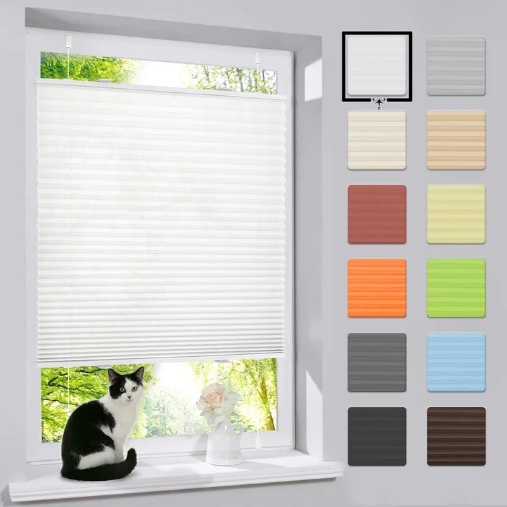 bobodeco Plissee ohne Bohren Klemmfix Faltrollo Jalousie Weiß 105x130 cm (BxH), Plisseerollo Sichtschutz und Sonnenschutz Blickdicht Easyfix lichtdurchlässig Rollo für Fenster & Tür – Bild 1