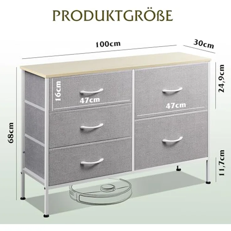 WLIVE Kommode mit 5 Schubladen aus Stoff, Kommodenschrank für Schlafzimmer, Kommode Wohnzimmer, mit Stabiler Stahlrahmen und Holzplatte, Hellgrau – Bild 4