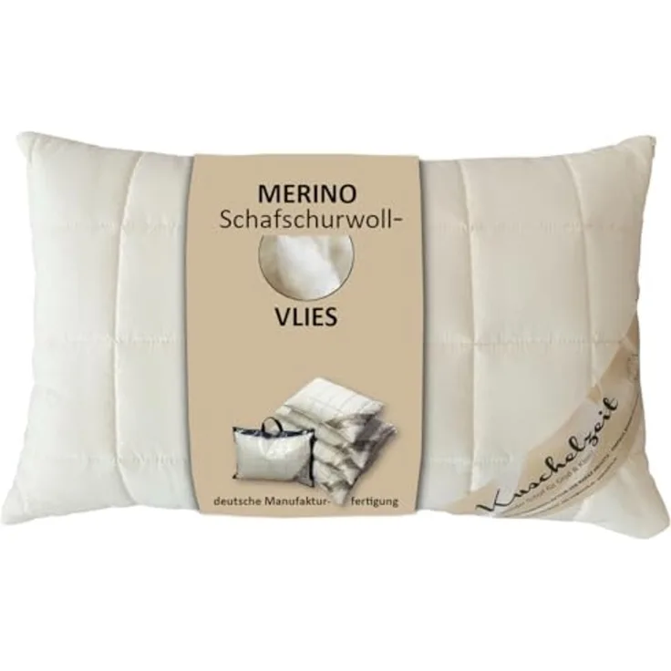 Meivita Naturhaarkissen Merino Schafschurwolle Kopfkissen, Füllung: 100% Wolle (Schurwollvlies), Bezug: Baumwolle, Seitenschläfer, Rückenschläfer, Kissen Hergestellt in Deutschland