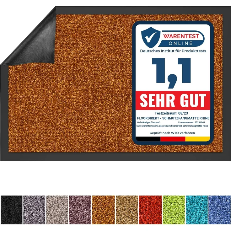 Floordirekt Schmutzfangmatte Rhine - waschbare & leistungsstarke Fußmatte - Sauberlaufmatte mit Rutschfester Rückseite - Türmatte für den Eingangsbereich (Braun, 90 cm x 600 cm)