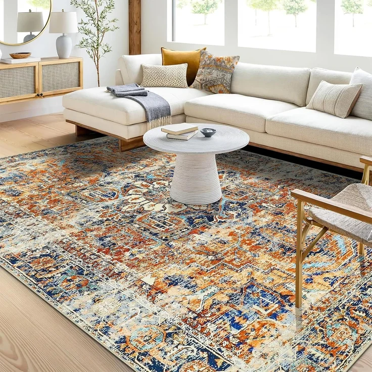 WONGS BEDDING Boho Teppich Kurzflor Vintage Design Orange 120x170 cm – Bild 3