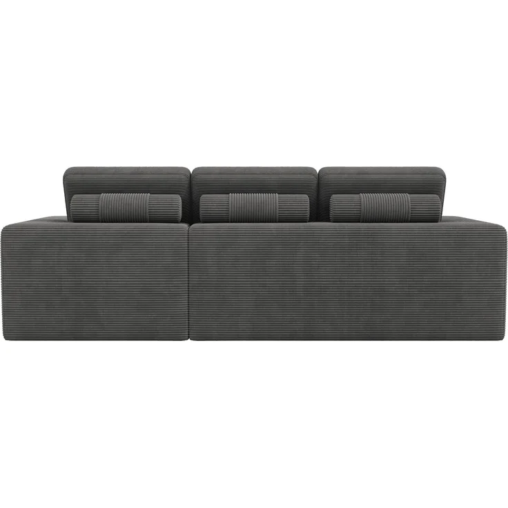 Ecksofa 253 x 161 x 89 cm in Dunkelgrau, modulares Cordsofa mit Hocker, rahmenloser Schaumstoffpolsterung – Bild 9
