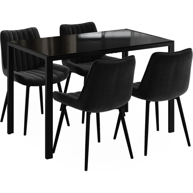 Esstisch Set Grand Schwarz 120 x 70 cm mit 4 Stühlen (Schwarz) Vicco – Bild 1