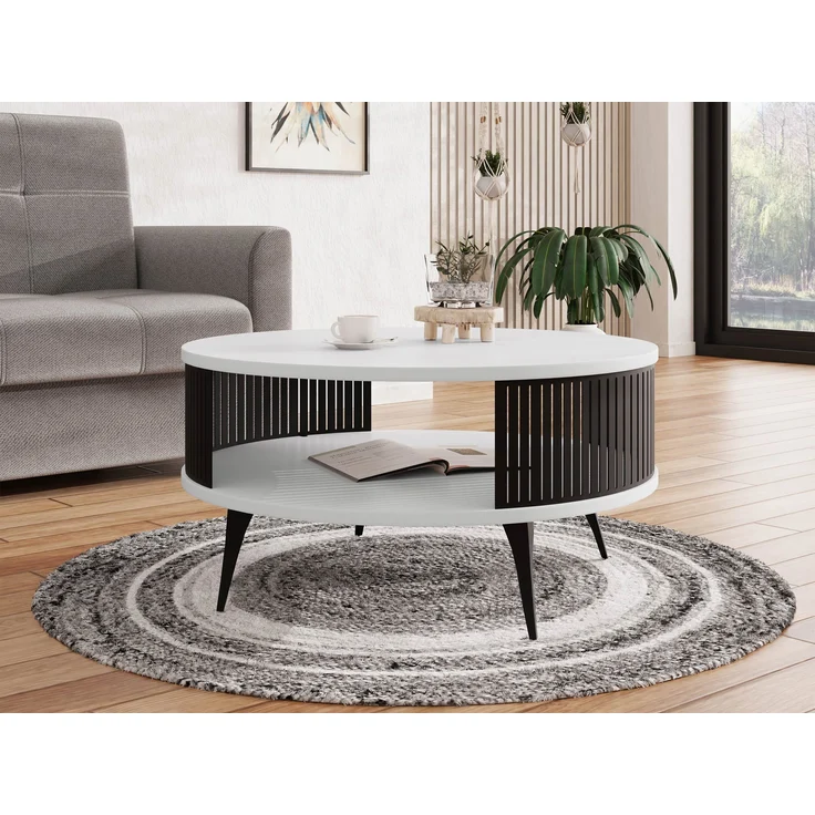 Mirjan24 'Rajkon' Couchtisch, Beine und Seiten aus Stahl (Farbe: Schwarz / Arktisches Weiß), 75 x 75 x 44 cm