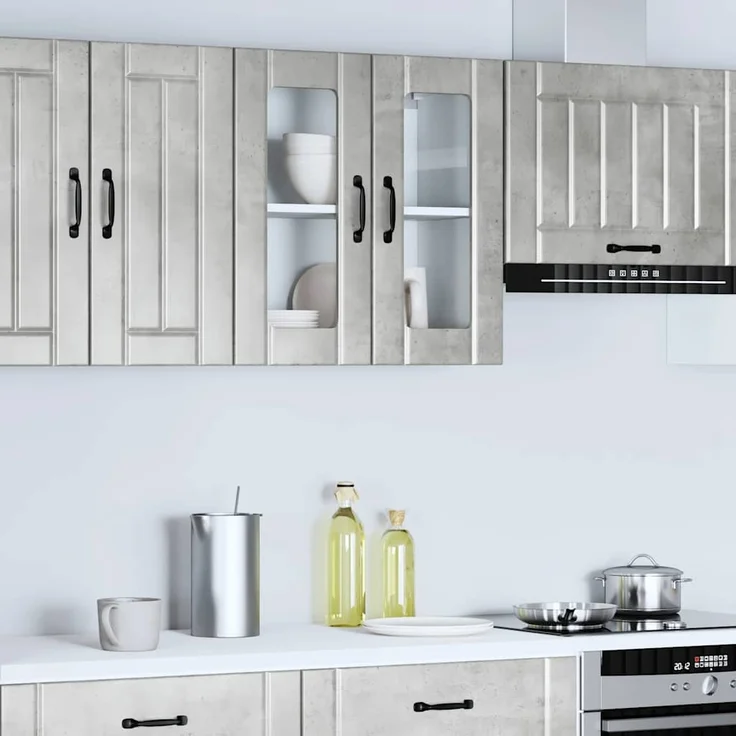 vidaXL Küchen-Hängeschrank mit Glastür Lucca Betongrau Holzwerkstoff 853911 – Bild 3