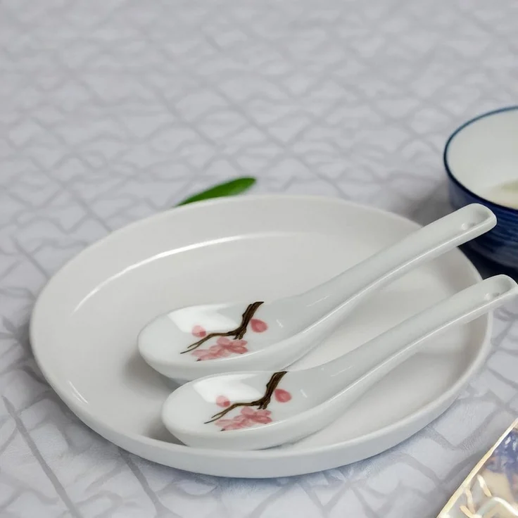 WestCraft Suppenlöffel Grey Series ASIATICA - Sakura, Porzellan-Löffel-Set Asien / Ramen, 14,5cm - Reis-Löffel - Suppen-Löffel, Servier-Löffel, Spoon-Set-Sakura – Bild 2