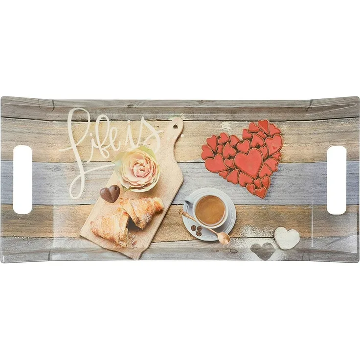Lashuma Tablett Frühstück, Melamin, (1-tlg), Beige braunes Kunststofftablett aus Italien 41x19 cm
