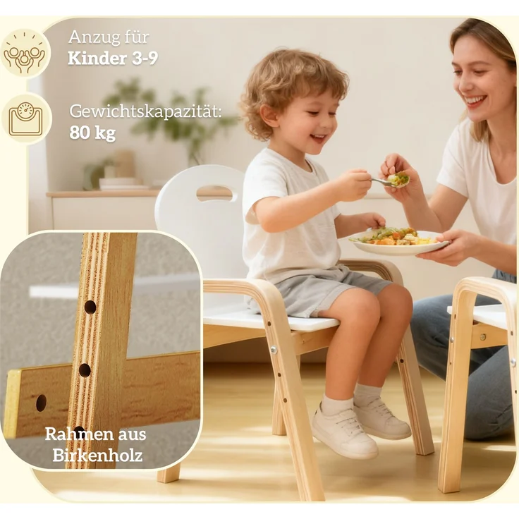 AIYAPLAY Kinderstuhl, Birkenholz, Weiß, 39L x 34B x 61,5H cm – Bild 6