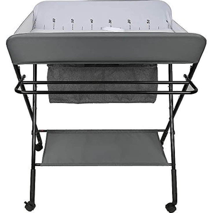 Wickelstation für Baby, Wickeltisch, faltbar, tragbar, Wickeltisch, faltbar, tragbar, mit Aufbewahrungskorb, maximale Belastung von 25 kg,80 x 63 x 93–99 cm (Grauweiß) – Bild 8