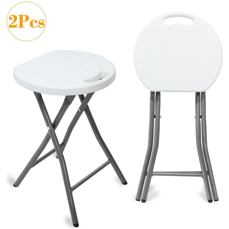 Todeco Klapphocker 2er-Set mit Handle, Plastik, Metall,Tragbarer Essstuhl klappbar, Outdoor Klapphocker für Garten, Camping, Angeln, Grillen, Bad Hocker, Maximale Belastung: 200 kg, 33x29x46cm, Weiß