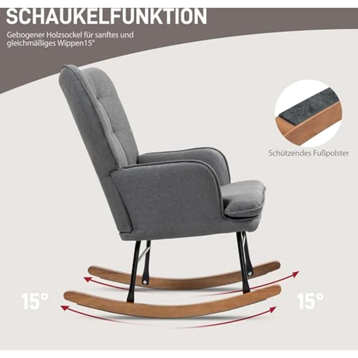 HOMCOM Schaukelsessel mit Hocker, Relaxsessel mit Leinenoptik (Armlehnsessel, 2-St, Schwingsessel), für Wohnzimmer, Schlafzimmer, Schwarz+Dunkelgrau – Bild 5