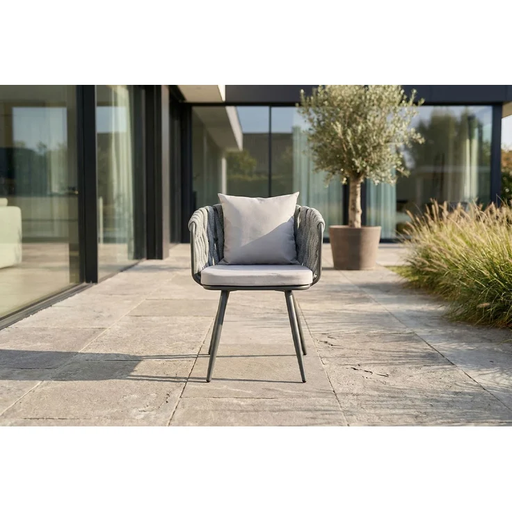 KAWOLA Gartenstuhl LUSHA Outdoor grau Rope hellgrau mit Kissen 78 x 63 x 62 cm – Bild 2
