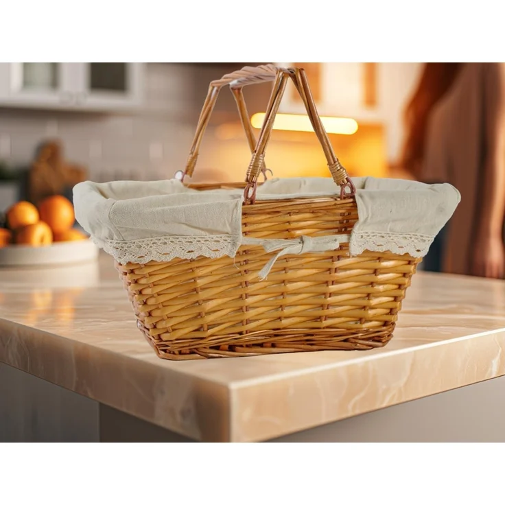 Kobolo Dekokorb Weidenkorb Korb - Klapphenkel - mit Leinentextil, in Handarbeit hergestellt – Bild 3