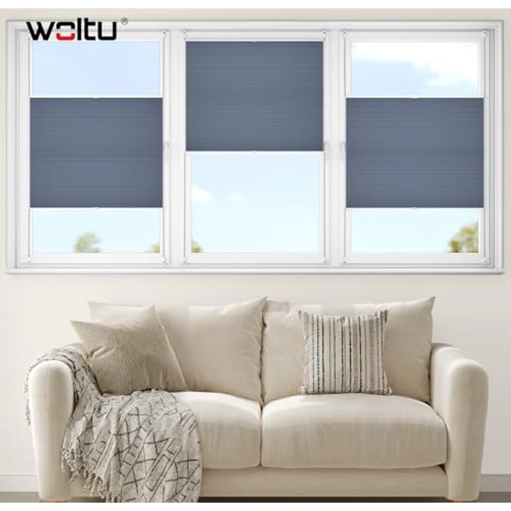 WOLTU Wabenplissee ohne Bohren Verdunklung Thermo Doppelplissee Klemmfix Zweifarbig 70x130 cm Blau-Weiß, Plissee Faltrollo Sonnen-, Sicht- & Schallschutz, Jalousie Plisseerollo für Fenster & Tür – Bild 3