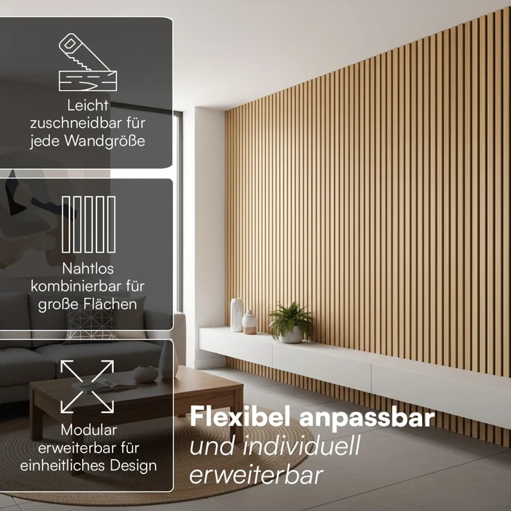 skølm 'Rune' 3D Akustikpaneele, Eiche, hochwertige Holzoptik Furnier und MDF, 120x60 cm, Wandpaneele mit Schallschutz, 2er Set – Bild 4