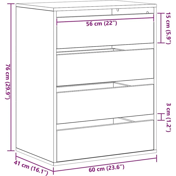vidaXL Schubladenschrank Schwarz 60 x 41 x 76 cm Holzwerkstoff 868922 – Bild 12