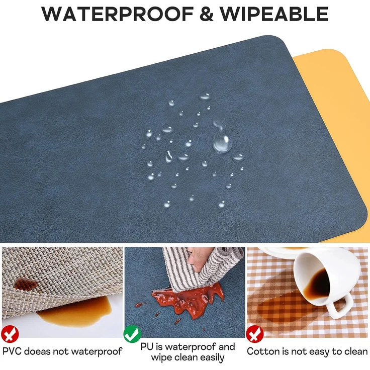 ABC 6-teiliges wasserfestes und hitzebeständiges Esstischset aus PVC-Leder, für Küche, Esszimmer und Hotel, 40 x 30 cm, blau und gelb – Bild 3