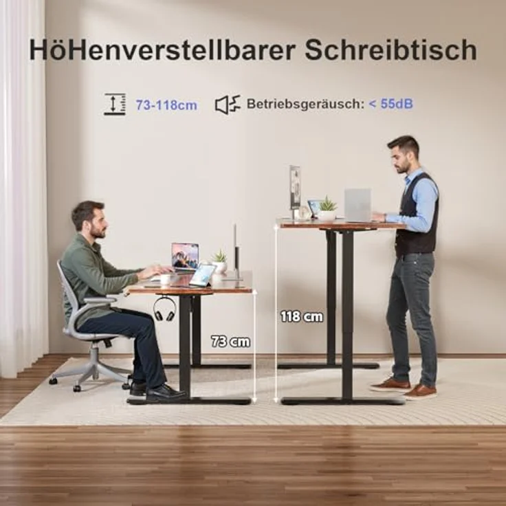JUMMICO Schreibtisch elektrisch höhenverstellbar mit Memory-Funktion, Braun, 140x60 cm – Bild 5