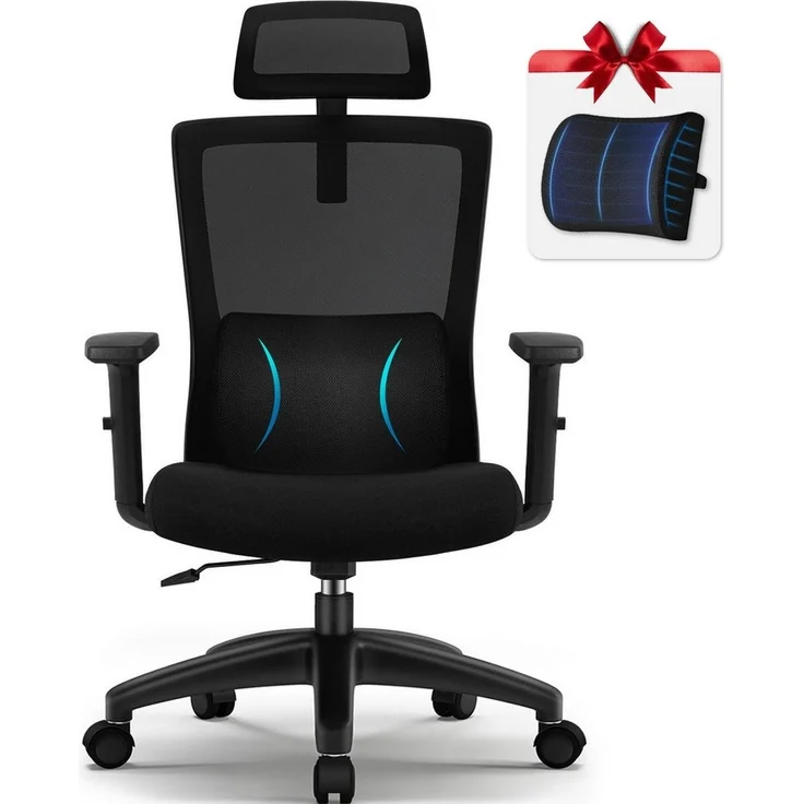 Hiazurm Bürostuhl Bürostuhl, Ergonomischer Schreibtischstuhl, Drehstuhl, Chefsessel (Verstellbare Armlehne,leise Rolle,Bis 155 kg belastbar, Atmungsaktiv,Sitzhöhe Einstellung,Wippfunktion 90°-135), Mit Lendenkissen, Schwarz – Bild 5