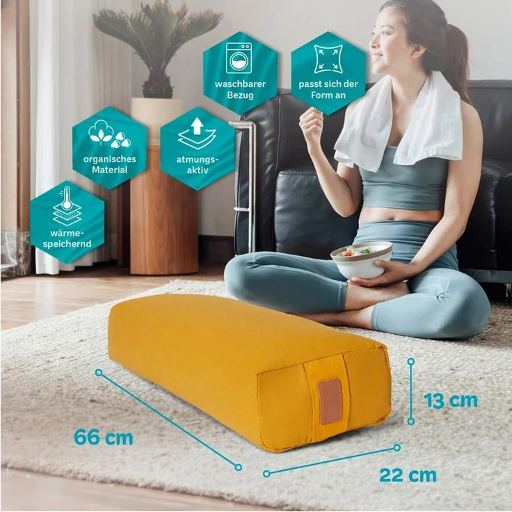 #DoYourYoga Yogakissen Yoga Bolster Paravati, gefüllt mit Bio-Buchweizenschalen,Yogakissen 67x22x13cm – Bild 2