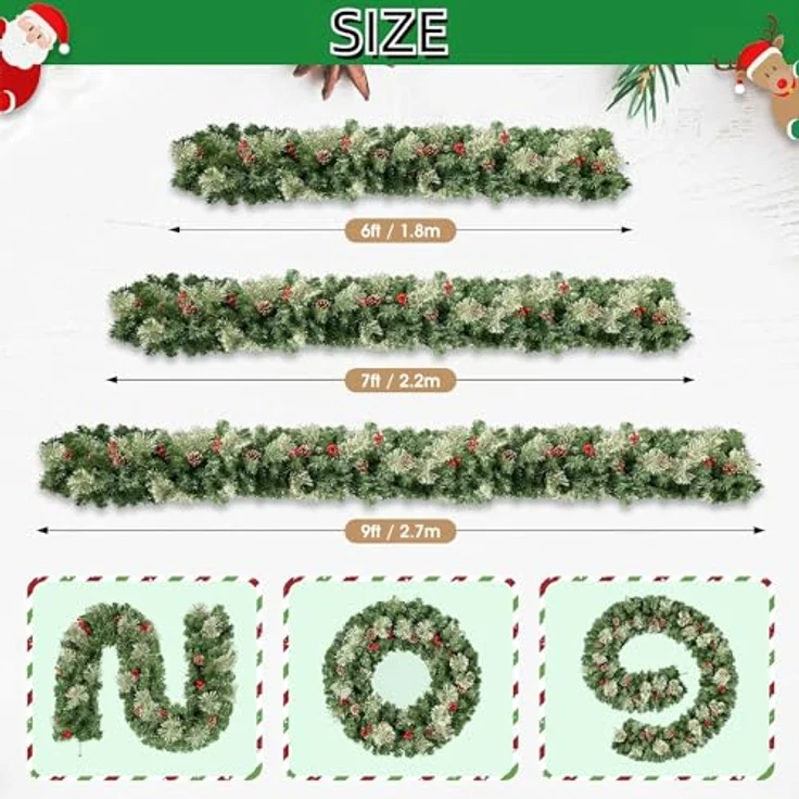 Uten künstliche Tannengirlande, Girlande 2.2m mit roter Beeren und Tannenzapfen, Weihnachtsdeko für Treppe, Tür – Bild 5