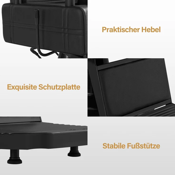 BarberPub Friseurstuhl mit Kopfstütze Kippbar, Friseureinrichtung mit Hydraulikpumpe 360° Drehbar, Bedienungsstuhl Höhenverstellbar, Barber Stuhl Friseurstühle Kunstleder, 3841 (Schwarz) – Bild 5