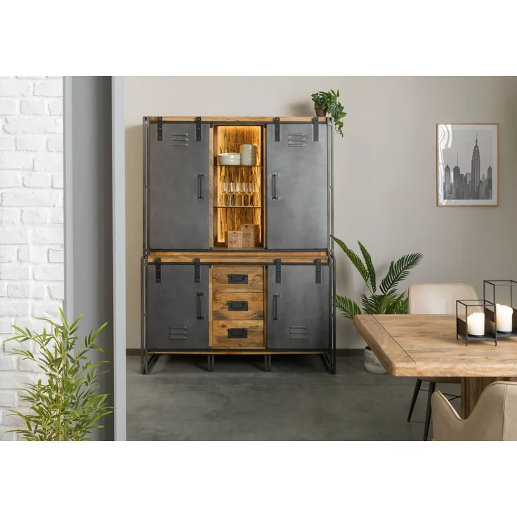 Buffet Mango / Altholz 150x55x200 natur / grau lackiert / Metall grau BLACKBURN LUX #406 – Bild 9