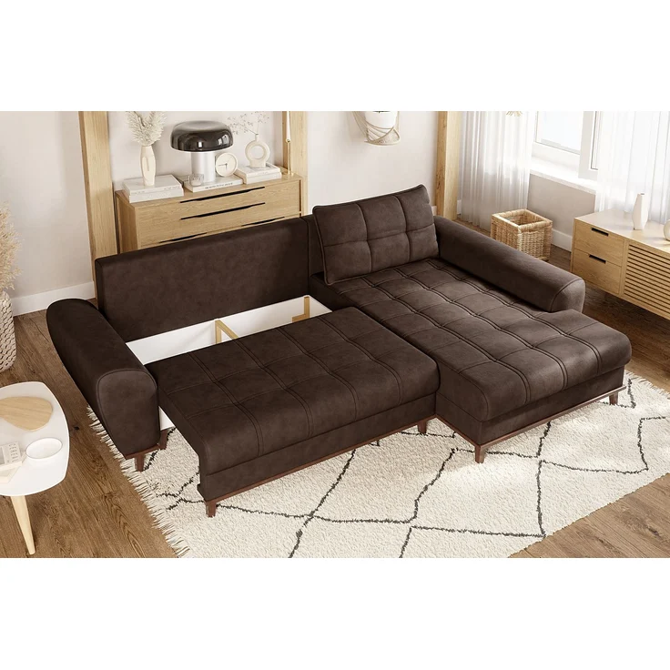 Ecksofa mit Schlaffunktion Bettkasten in Leder-Optik Mikrofaser Vintage Braun – Bild 4