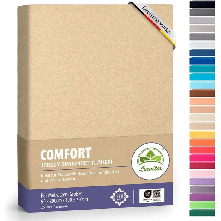 leevitex® Spannbettlaken verschiedene Größen, Stoffgewicht 170 g/m², 40 cm Steghöhe, Jersey, Gummizug: rundum, (1 Stück), verschiedene Farben, OEKO-TEX® STANDARD 100 zertifiziert – Bild 1