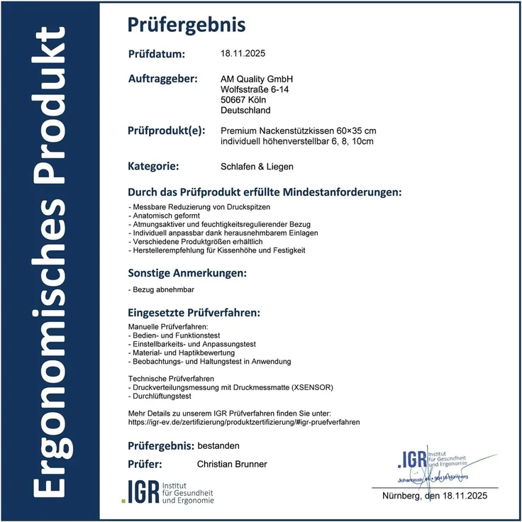 AM Qualitätsmatratzen Nackenstützkissen Premium Nackenstützkissen, verstellbares Kissen mit kühlendem Effekt, Seitenschläfer, Rückenschläfer, 60x35x10 cm – Bild 9