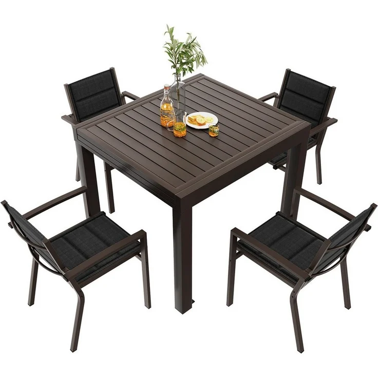 Furnicopia Gartenstuhl Stapelbar Gartenstühle Terrassenstühle mit Armlehnen, bis 160kg (4 St), Aluminiumgestell, Tecslin-Gewebe und schnell trocknende Polsterwatte – Bild 2