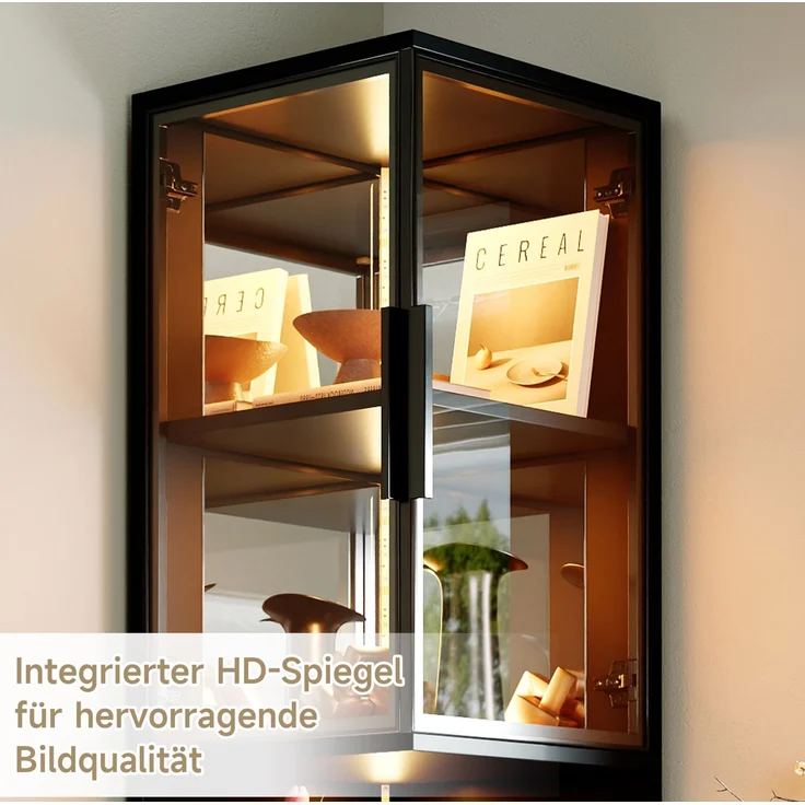 Vitrinenschrank 42 x 44 x 205 cm mit Glastüren, Spiegelrückwand und LED-Beleuchtung – Bild 8
