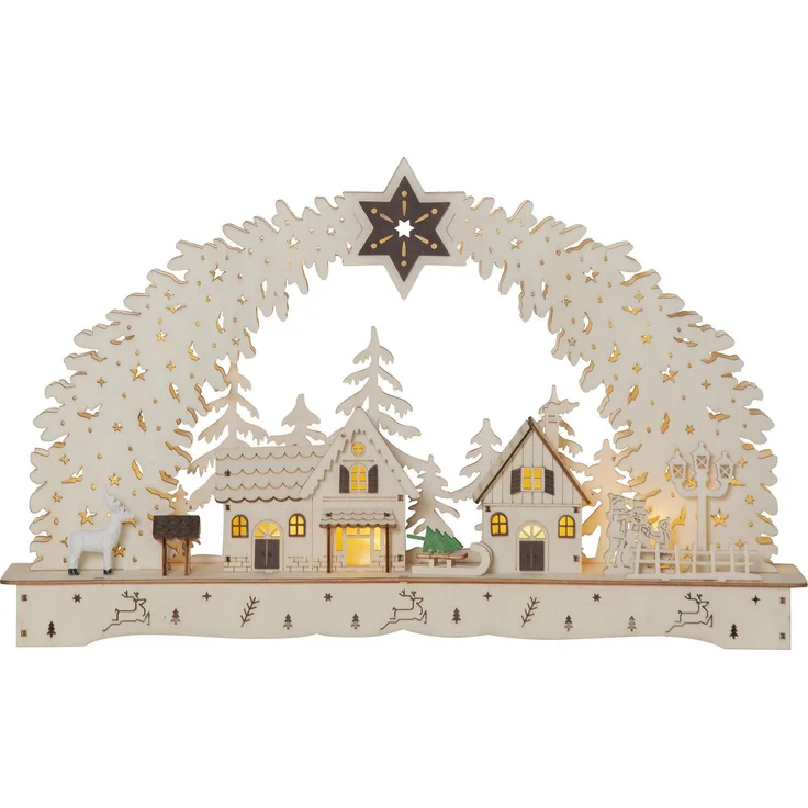 Schwibbogen Bamberg Holz Weihnachtsdorf Timer warmweiß B 45cm