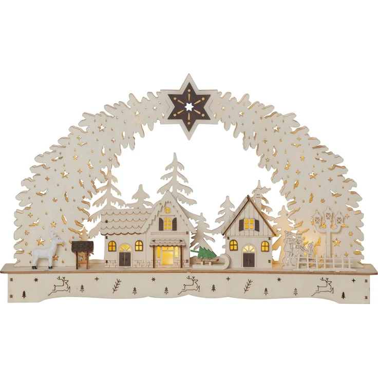 Schwibbogen Bamberg Holz Weihnachtsdorf Timer warmweiß B 45cm