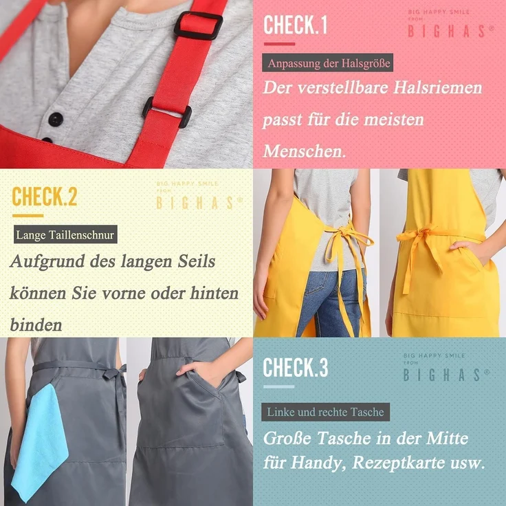 Schürze verstellbar Tasche Bänder Damen Herren Küche XL Rot – Bild 4