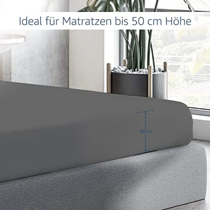 Amago - Spannbetttuch, 50 cm Steg, 100 prozent Baumwolle, 180x200 cm - Anthrazit – Bild 6