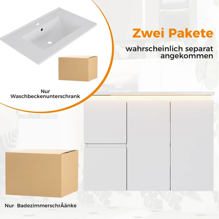 Wandwaschtisch mit Keramikbecken, LED-Radarsensor & Soft-Close, 76x47x57 cm, Weiß – Bild 7