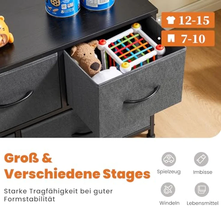 Sweetcrispy Kommode,TV Schrank Stand für Schlafzimmer mit 5 Stoffschubladen,Sideboard Wohnzimmer für 115cm TV,Einstellbare Füße Schubladenschrank,Grau – Bild 3